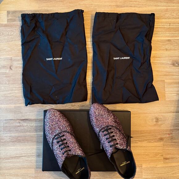 Saint Laurent YSL Glitter Lace-Up Oxford Shoes Size 40 Leather Unisex NIB COA - Picture 5 of 11